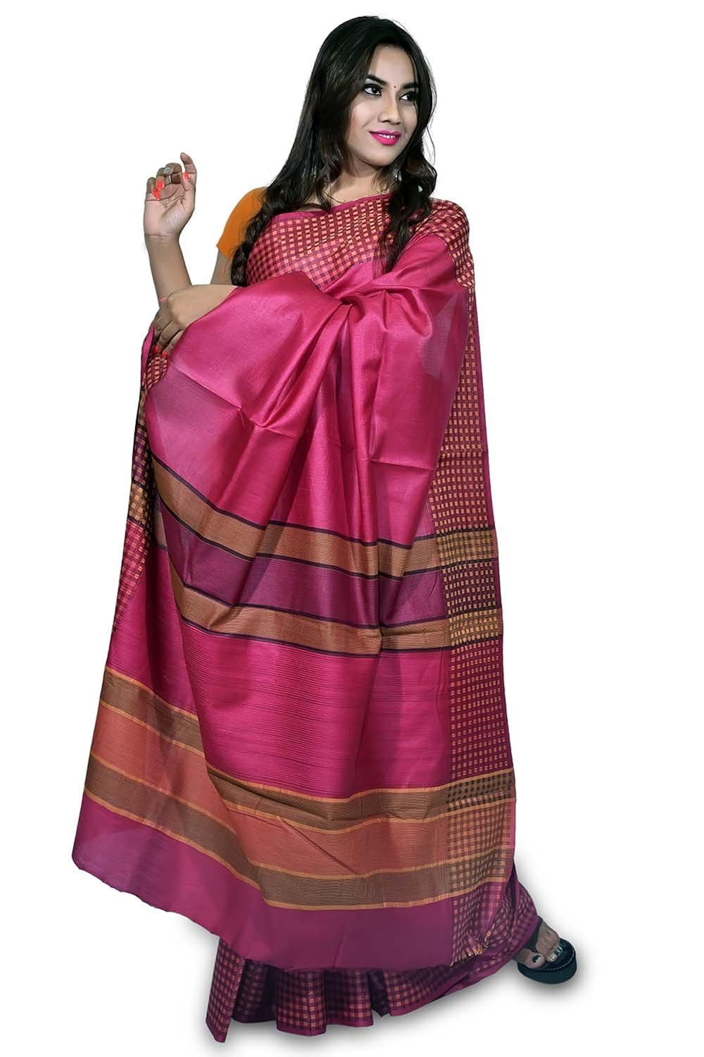 kosa saree women's tassar silk hand spun & woven saree (pt 41)