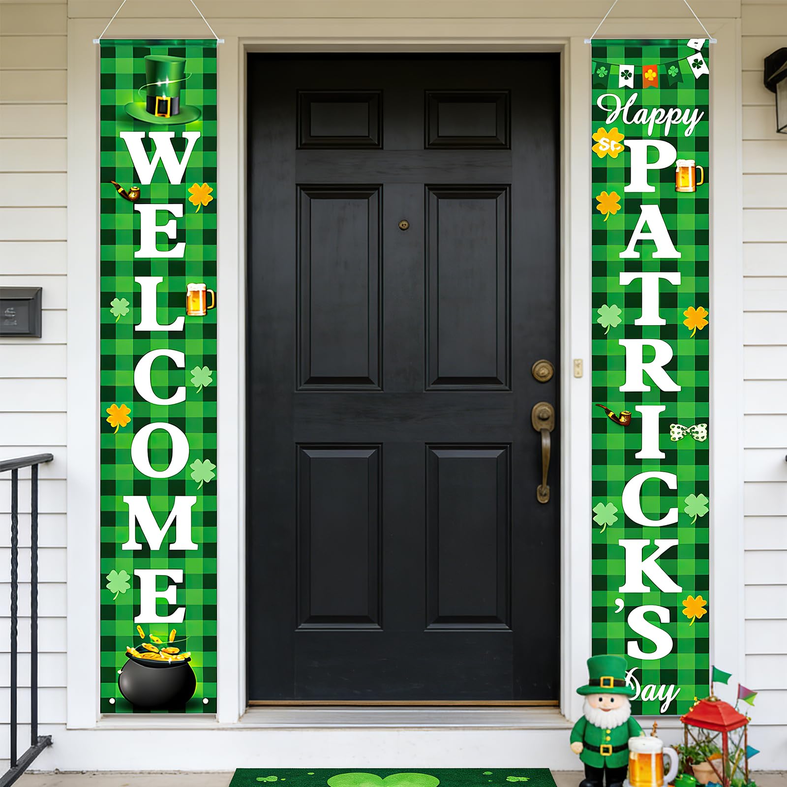 St. Patrick's Day Door Banner Decorations, Happy St. Patrick's Day Banner, Irish Shamrock Welcome Hanging Banners, Irish Green Hanging Banners, St. Patricks Days Decorations, for Home and Party Decor