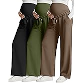 Huukeay 3 Pack Women's Maternity Pants Over The Belly Drawstring Pregnancy Pants Stretchy Lounge Trousers with Pockets