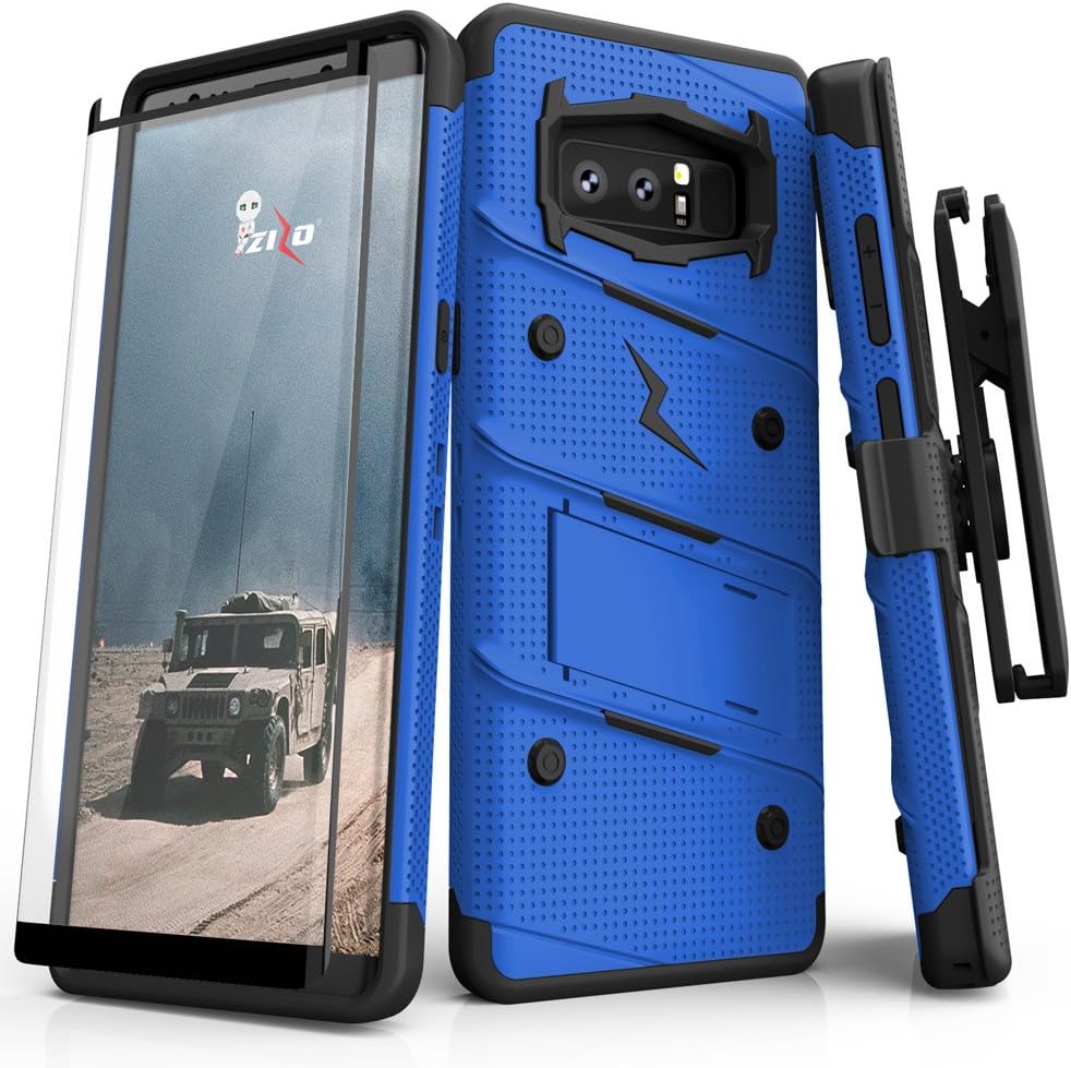 ZIZO Bolt Series for Samsung Galaxy Note 8 Case Military Grade Drop Tested with Tempered Glass Screen Protector Holster Blue Black