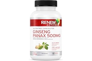 Renew Actives Panax Ginseng Supplement - Help Boost Energy, Performance & Cognitive Function, Easy Swallow Vegan Capsules, Gluten & GMO Free, 500mg Per Serving