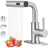 ALEASHA Bar Sink Faucet Single Hole, 3 Water Modes Wet Bar Faucets with Pull Out Sprayer, Prep Sink Faucet 360 Swivel for Small Kitchen Bathroom Faucets with cUPC Supply Lines, Brushed Nickel