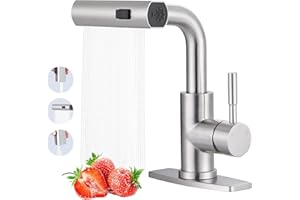 ALEASHA Bar Sink Faucet Single Hole, 3 Water Modes Wet Bar Faucets with Pull Out Sprayer, Prep Sink Faucet 360 Swivel for Small Kitchen Bathroom Faucets with cUPC Supply Lines, Brushed Nickel