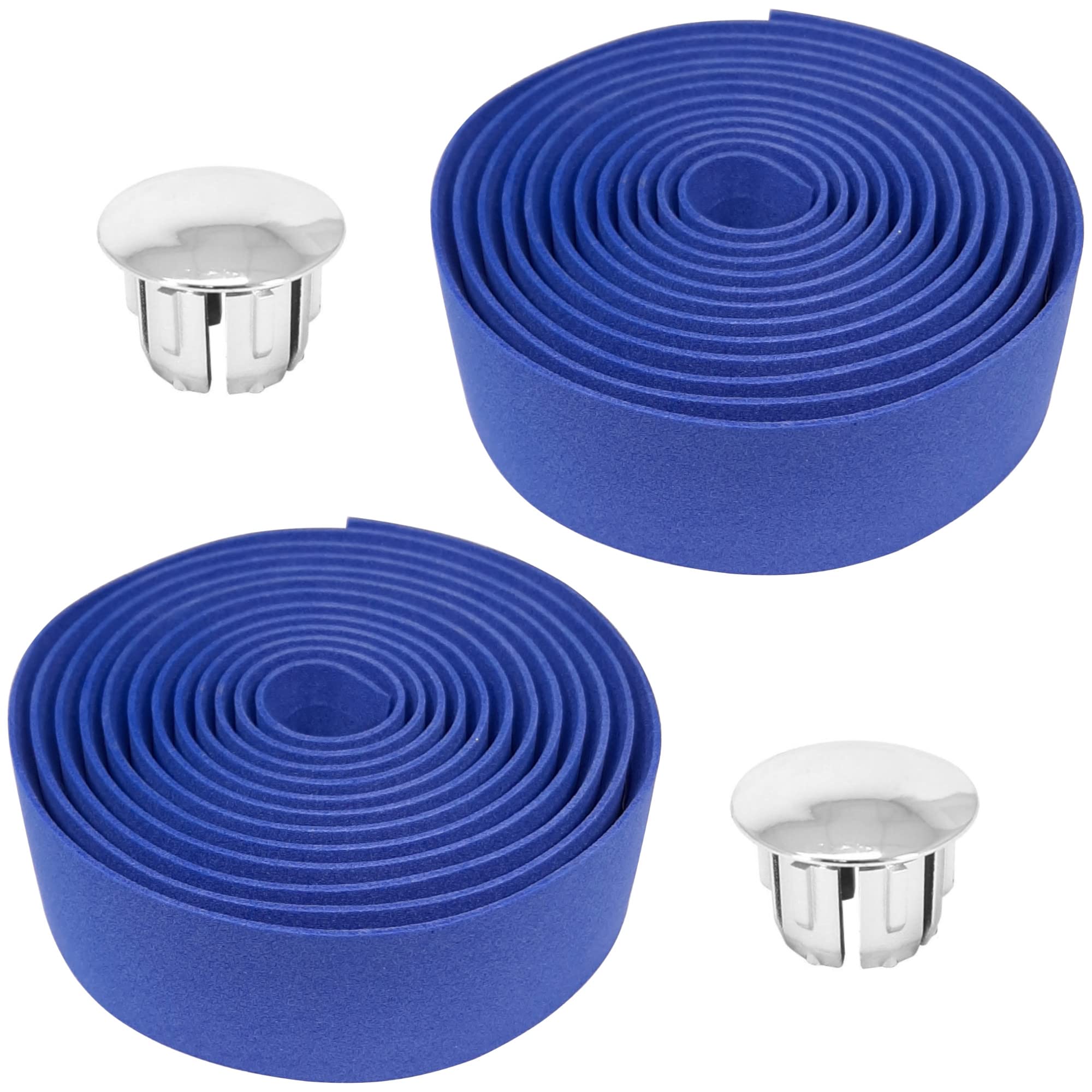 cyclingcolors 2x Handlebar tape road bike non-slip EVA-foam adesive bicycle singlespeed wrap chrom caps, Blue