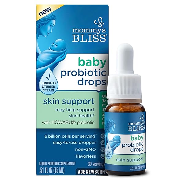 MOMMY’S BLISS BABY PROBIOTIC DROPS SKIN HEALTH SUPPORT, 6 BILLION CELLS PER SERVING, AGE: NEWBORN & UP, 15 ML (30 SERVINGS)