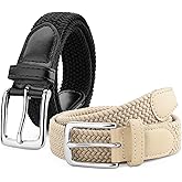 LEACOOLKEY Kids 2 Pack Elastic Braided Belts Stretch Golf Belts for Boys and Girls Aged 3-12 Years