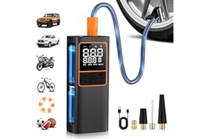 HIPOM Tire Inflator Portable Air Compressor,150PSI Cordless Air Pump for Car Tires, Electric Bike Tire Pump with Digital Pressure Gauge and LED Light, Portable Tire Inflator for Car, Moto, Bicycle, Ball