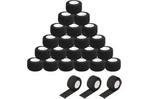 EZTAT2 EZ Tattoo Grip Tape - 24PCS (1inch x 5 Yard) Black Self Adhesive Bandage for Wrist & Ankle Sprain Swelling, Disposable Roll Tattoo Grip Tube Tape for Tattoo Machine and Tattoo Supplies Pet Bandage