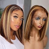 Superfect Ombre Honey Blonde Bob Wig Human Hair 4/27 Highlight 13x4 Straight Hd Lace Front Wigs Human Hair Pre Plucked 14 Inc