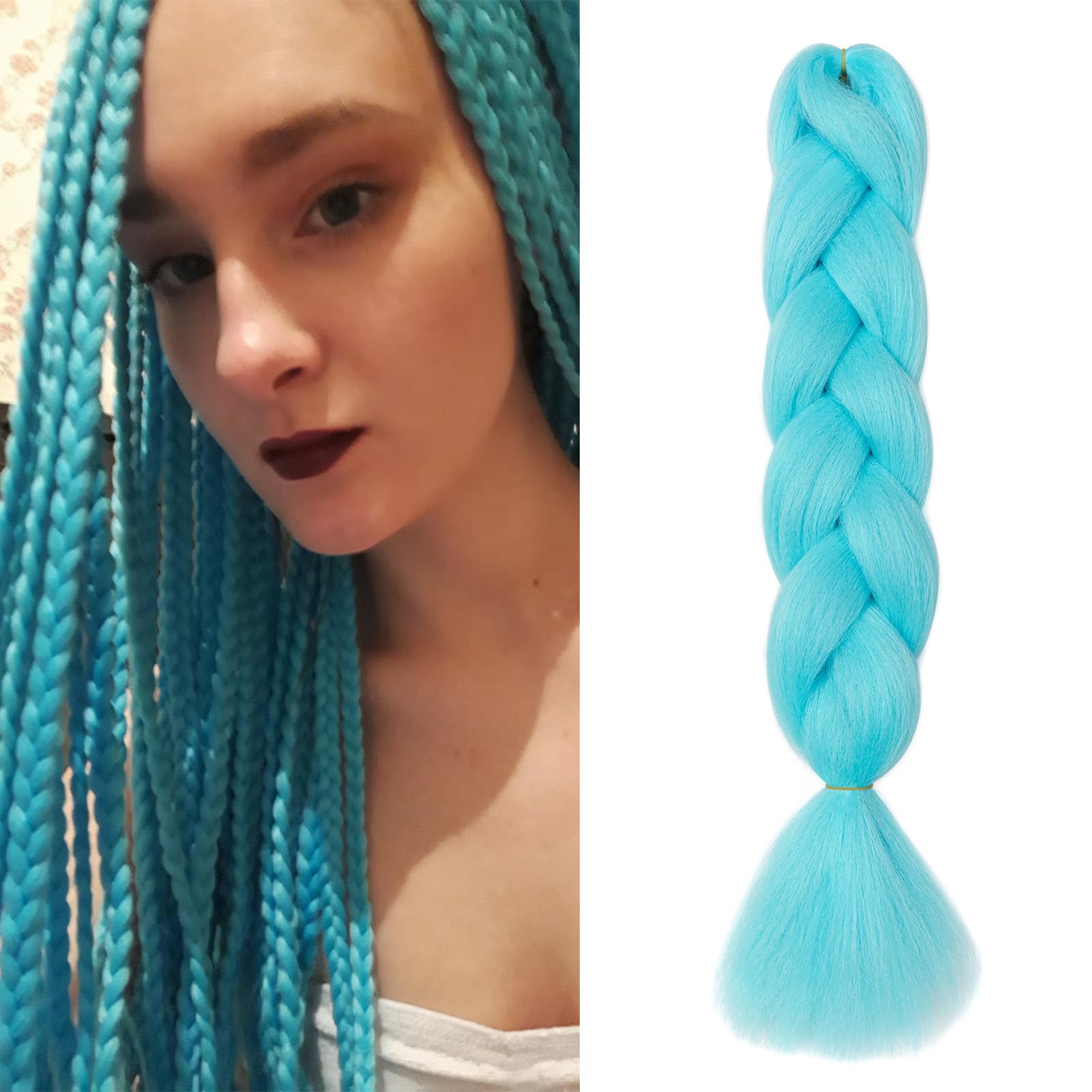Dcbaboo Blue Hair Extensions for Braiding Jumbo Braiding Hair Extension 1pack 24inch Synthetic Hair Kanekalon Ombre Braids Extensions Hair Afro Crochet Twist Box Braids 100g, Sky Blue — image 1