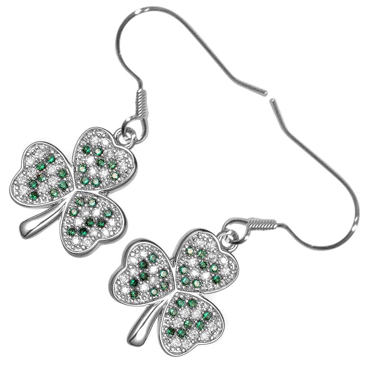 GWG Jewellery 18K White Gold Coated Shamrock Flower Dewed with Emerald Green Stones Earrings in Gift Box for Women โ image 1