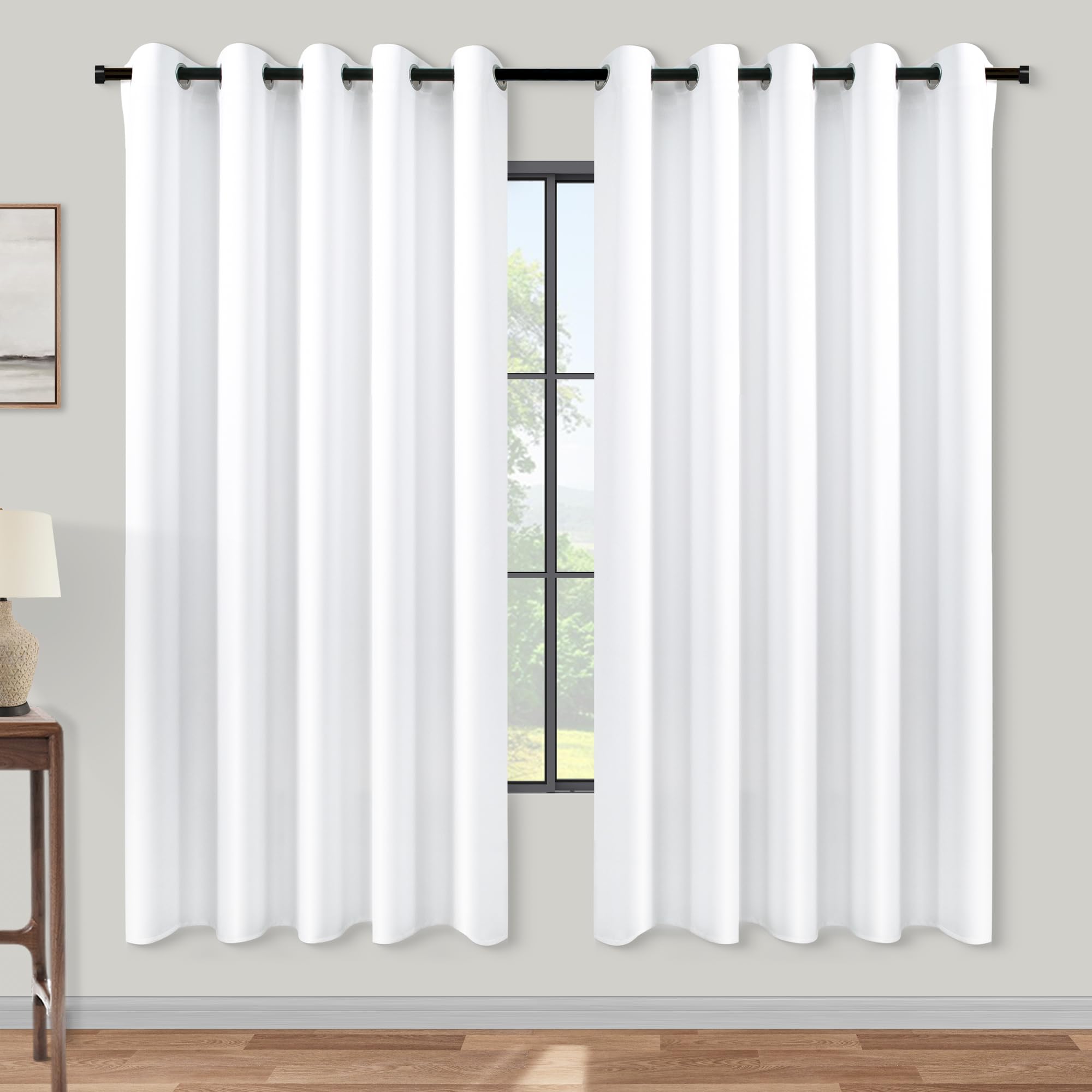 Photo 1 of KOUFALL Room Darkening Curtains 63 Inches Long x 72w,Semi Blackout White Colored Curtains for Bedroom