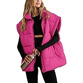 APAFES Women Winter Oversized Puffer Vest Quilted Lightweight Stand Collar Sleeveless Padded Puffy Jackets Coat with Pockets