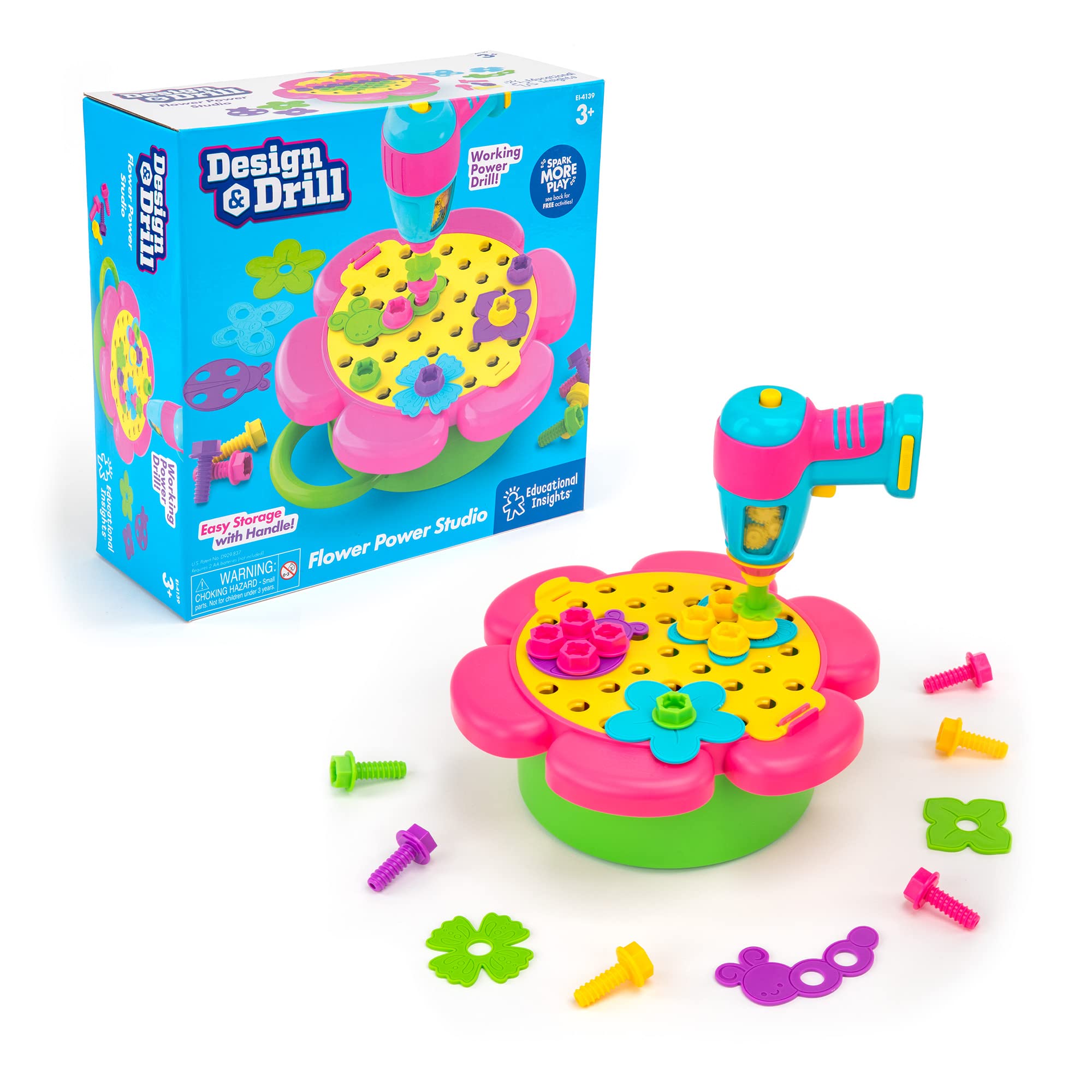 Educational Insights Design & Drill Flower Power Studio, Drill Toy, 50-Pieces, Gift for Kids Ages 3+