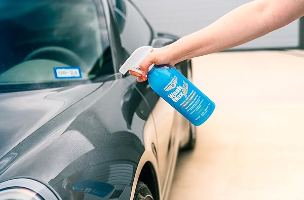 WET OR WATERLESS CAR WASH WAX 32 FL. OZ, UV PROTECTION. CLEANS, PROTECTS, AND SHINES. AIRCRAFT QUALITY JUST SPRAY ON AND WIPE DRY ANYWHERE, ANYTIME, HOME, OFFICE, SCHOOL, GARAGE, PARKING LOTS.