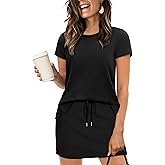 Sampeel Women's 2 Piece Skirt Sets Side Slit Tops and Tennis Skort with Pockets Trendy Airport Loungewear Travel Outfits