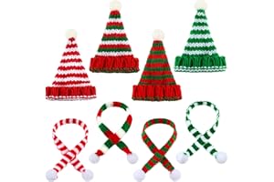Geyoga 8 Pcs Mini Santa Hats and Scarves Decor Doll Christmas Accessories Small Gnome Hat for Craft DIY for Wine Bottle Gifts(Red, White, Green,Stripe)