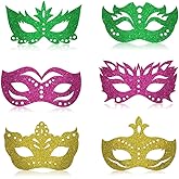 Estivaux 12 PCS Mardi Gras Masks for Women Men, Glitter Green Purple Paper Masks Fat Tuesday Costume Mask New Orleans Carnival Face Masks for Mardi Gras Masquerade Cosplay Party Decorations