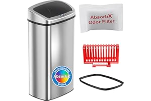 iTouchless 91 Liter / 24 Gallon Sensor 2.0 Kitchen Trash Can with Lid, Commercial Grade Automatic Stainless Steel Touchless Recycle Bin, AbsorbX Odor Filter, for Home, Office, Restaurant, Lobby, Store