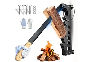 Vdsfand Wall Mounted Kindling Wood Splitter Portable Metal Wall Mounted Kindling Splitter for Wood with Wooden Handle Heavy Duty Firewood Log Splitter for Indoor&Outdoor Use(Black)