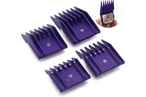 AIRERA 4 Pieces 4 Sizes Professional Universal Hair Clipper Attachment Guard Guide Cutting Limit Combs Set, 1/8", 1/4", 3/8", 1/2", Compatible with Oster Classic 76 A5 Andis AG BG Hair Clippers (Purple)