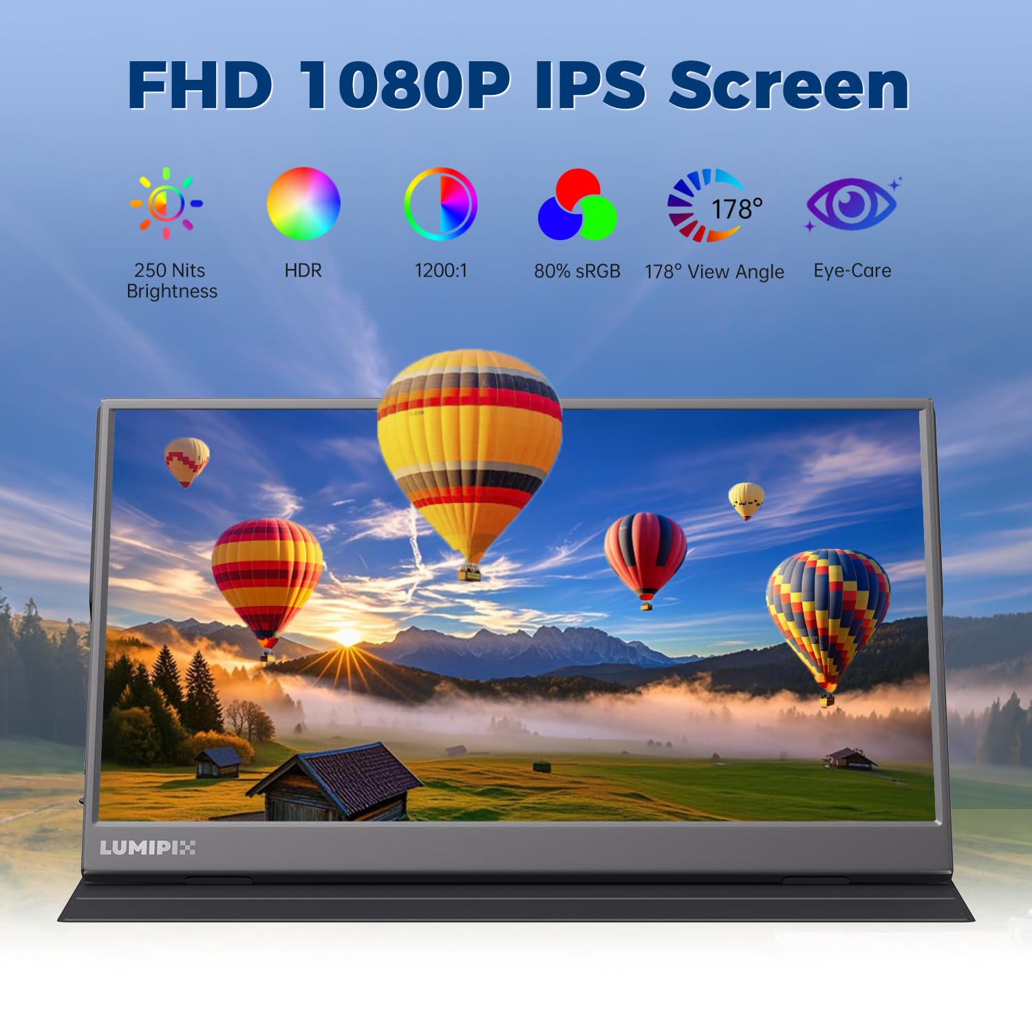 LUMIPIX Portable Monitor 15.6 Inch 1080P FHD IPS Gaming Display Monitor with USB-C & HDMI, Ultra-Slim External Second Screen with Smart Cover & Speakers for Laptop, Xbox，PC, Mac, Phone, PS5, Switch