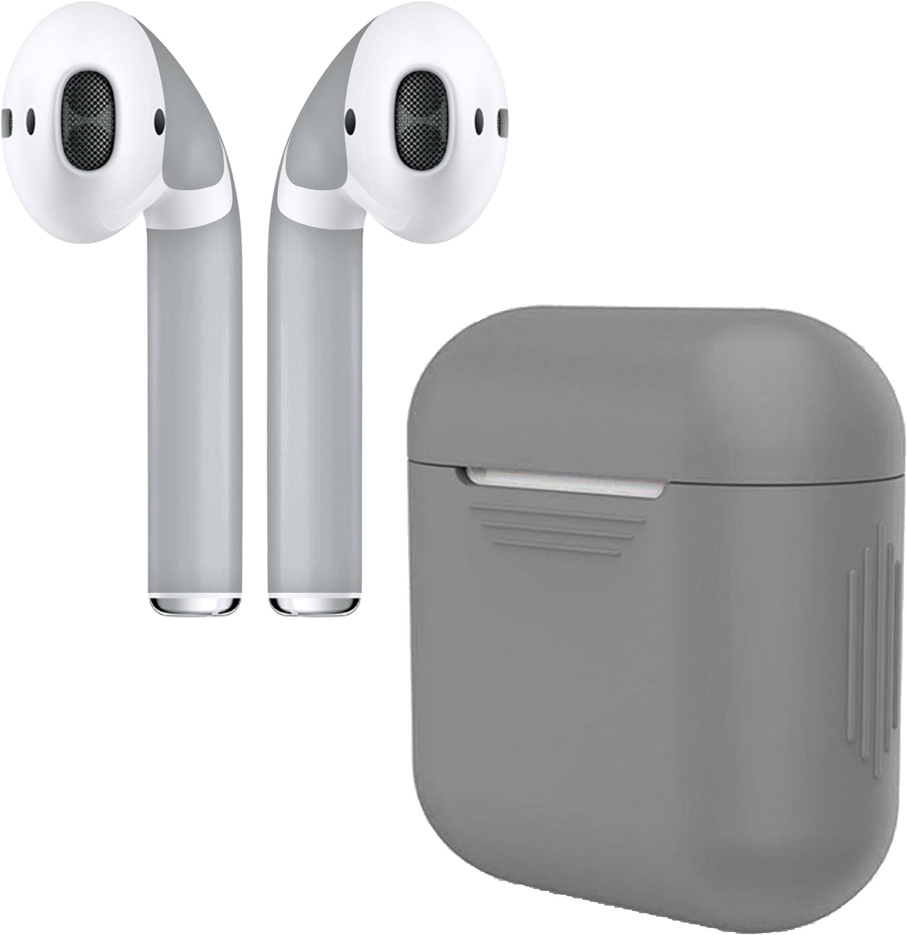 APSkins Silicone Case and Stylish Skins Compatible with Apple AirPod Accessories (Grey Case & Grey Skin)
