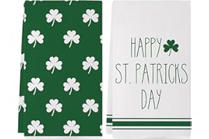 Siilues St Patricks Day Kitchen Towels Set of 2, 18x26 Inch Green Shamrock Dish Towels Lucky Home Decor Seasonal Spring Holid