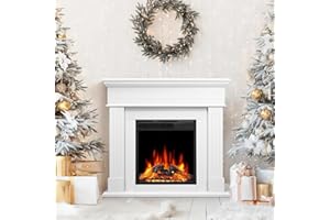 ZAFRO 43 Inch Fireplace TV Stand with Mantel - Electric Fireplace Heater, Wooden Entertainment Center, Adjustable LED Flame, Freestanding (750W/1500W),Cream