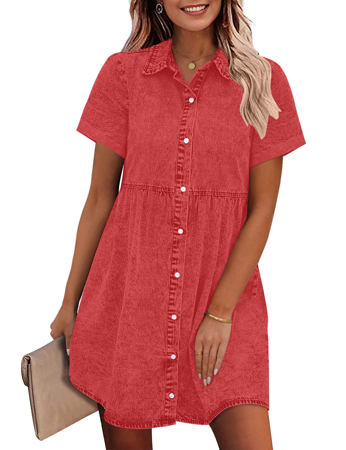 Photo 1 of GRAPENT Vintage Dresses for Curvy Women - Casual Summer & Fall Dresses in Poppy Red, Size X-Large/16-18