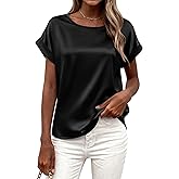 BTFBM Womens Summer Tops Satin Blouses Dressy Casual Crewneck Short Sleeve Shirts 2026 Spring Work Business Outfits