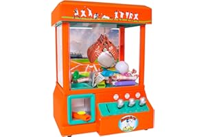 Bundaloo Claw Machine for Kids - Baseball Themed Miniature Candy Grabber with 3 Small Baseball Toys, 30 Reusable Tokens - Electronic Prize Dispenser Toy Party Game for Children