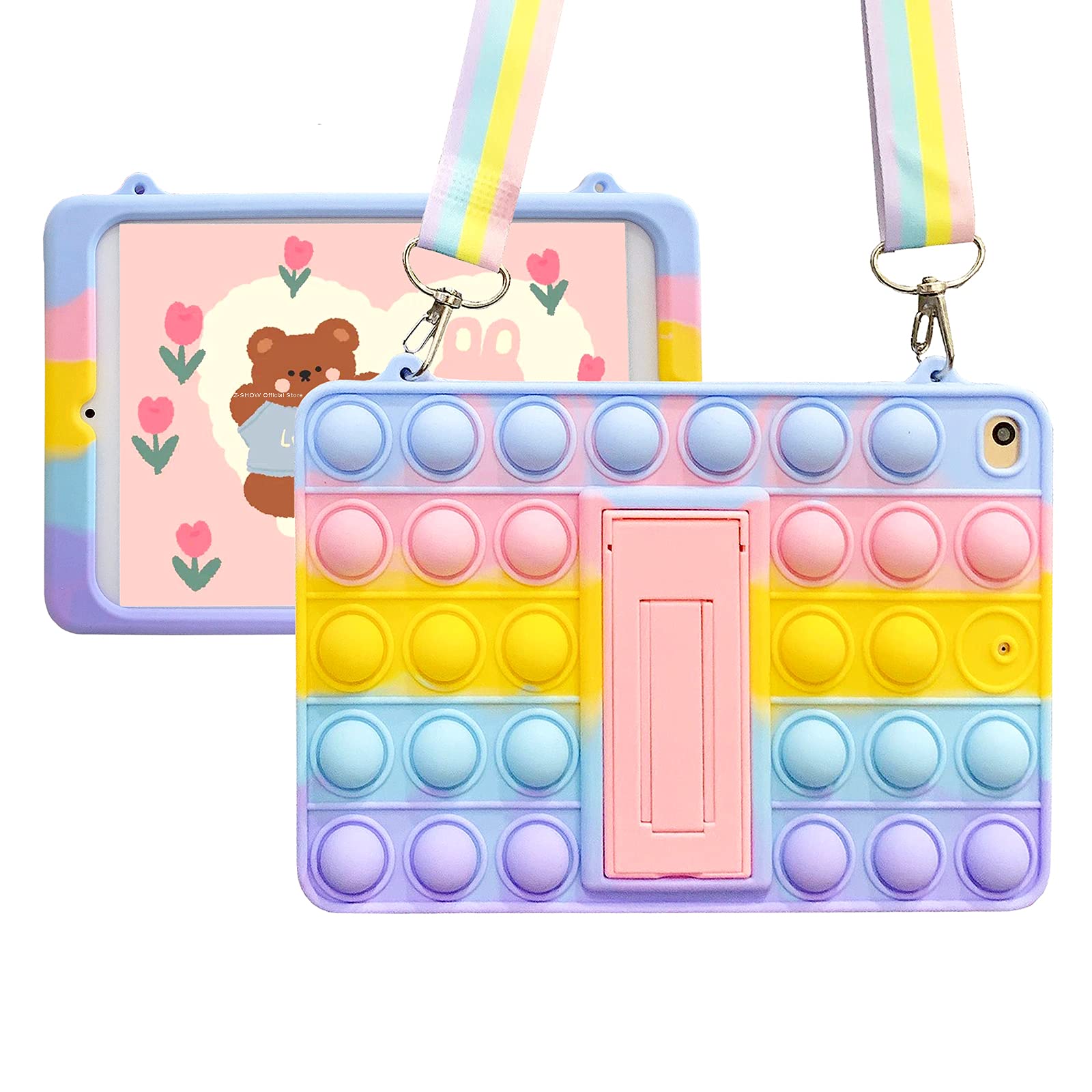 XZC Push Pop Fidget Case for Samsung Galaxy Tab S6 Lite 10.4 2020/2022 SM-P610/P613/P615/P619 Silicone Shockproof Tablet Cover with Fold Kickstand and Lanyard (for Samsung Galaxy Tab S6 Lite 10.4)