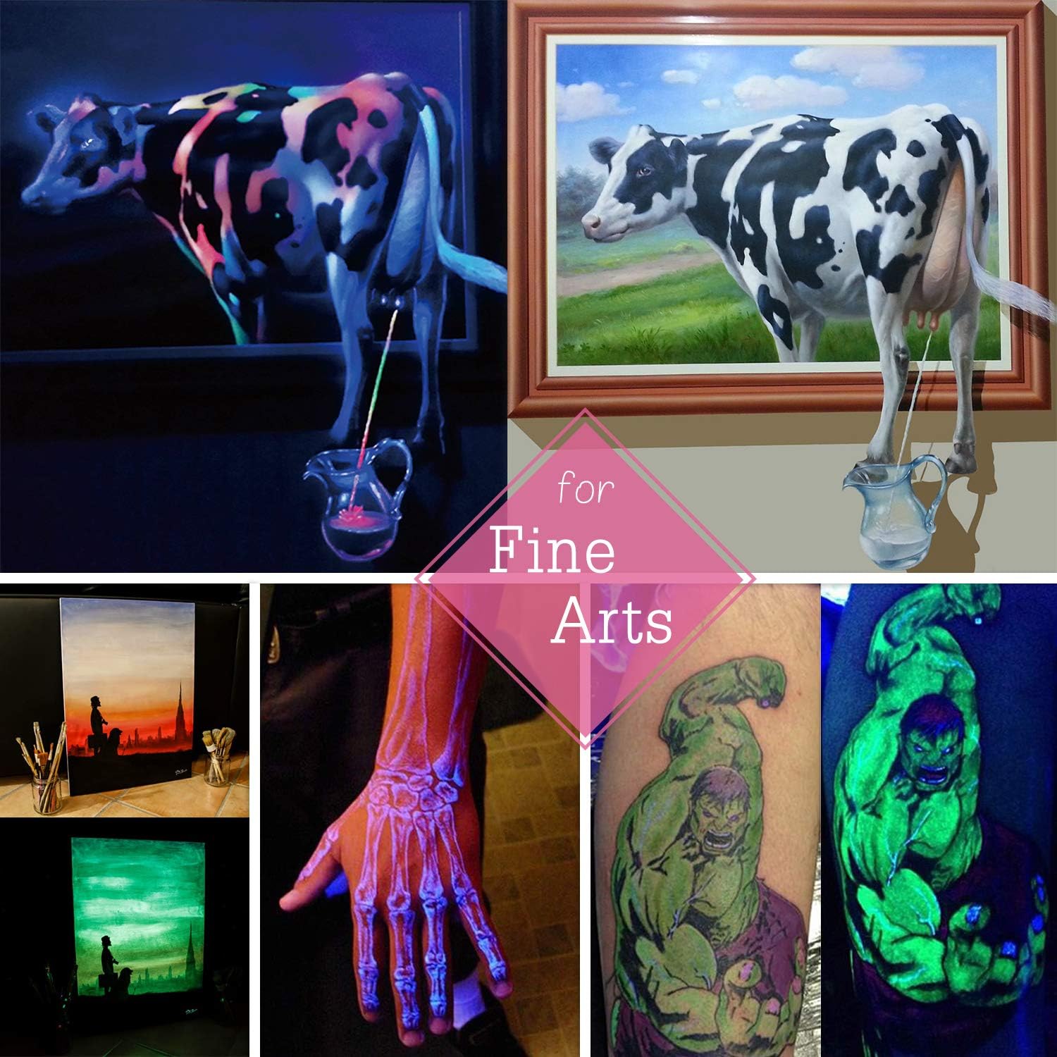 10 Colour Glow In The Dark Pigment Powder with UV Lamp - Image 4