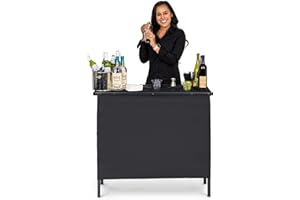 GOPONG GoBar Portable Bar Table for Events - Black, 3 Skirts, or LED - Pop Up Mobile Bartending Station with Travel Carrying Case