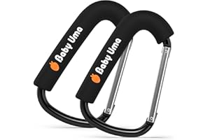 Baby Uma XL Stroller Hooks for Bags (2 Pack) - Universal Stroller Clips and Hooks with Foam Handle, 11 lb Weight Capacity per Carabiner, Adjustable & Non-Slip, Baby Travel Essential