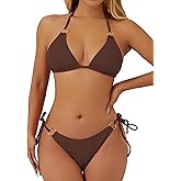 swimall Women's String Bikini Set Sexy Tie Side Two Piece Swimsuit Cute Triangle Halter Bathing Suit