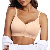 OEAK Womens Seamless Bra Support V Neck Bralettes Adjustable Wireless Padded Comfort Bras Adjustable Basic Everyday Bras L Jacquard Nude