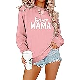YHHR Mama Sweatshirts for Women Boy Mom Letter Print Long Sleeve Pullover Casual Crew Neck Fall Blouse Tops