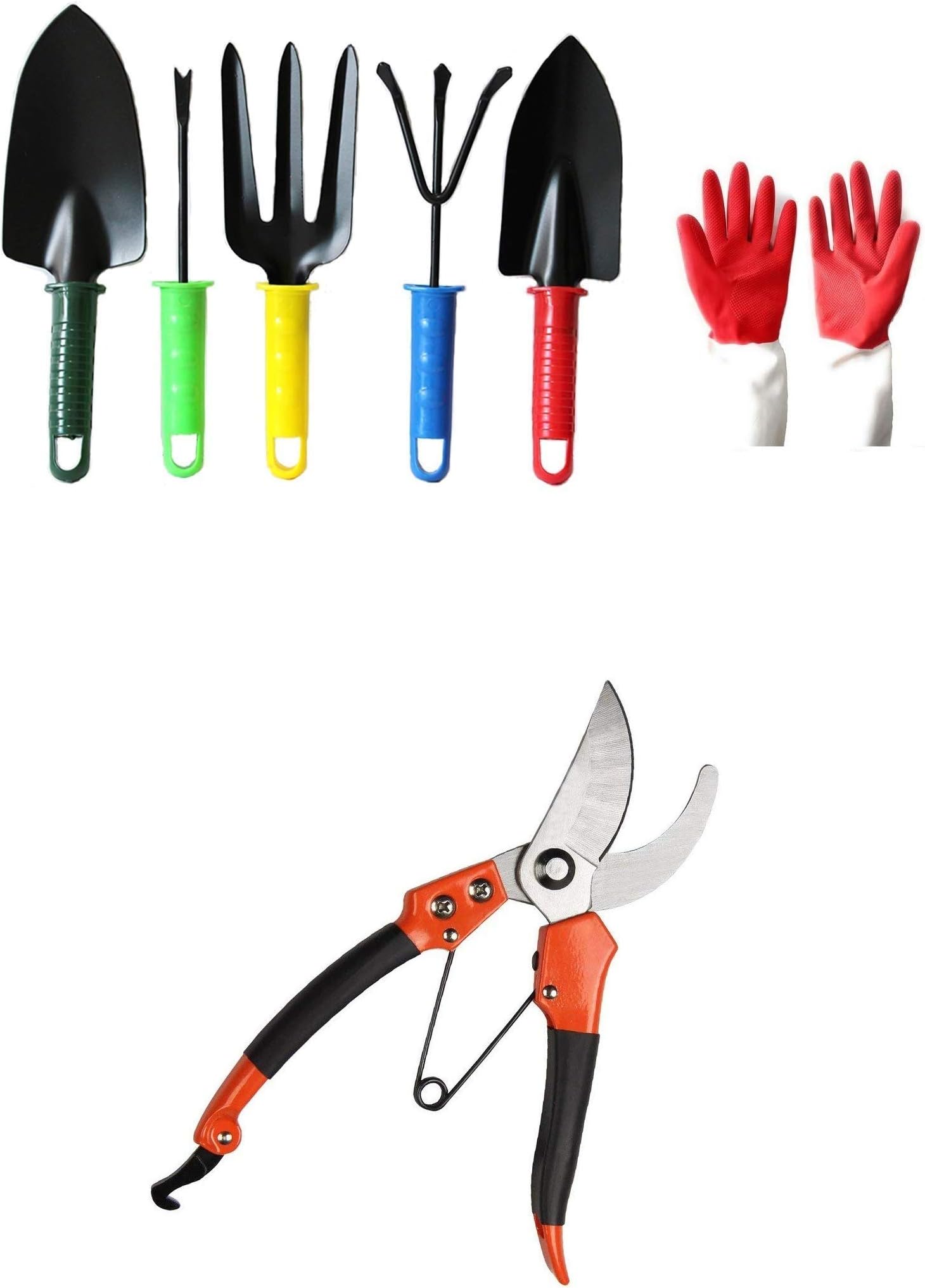 SAFEYURA Garden Tools, Gloves, Flower Cutter/Scissor for Gardening, Hand Cultivator, Small Trowel, Fork
