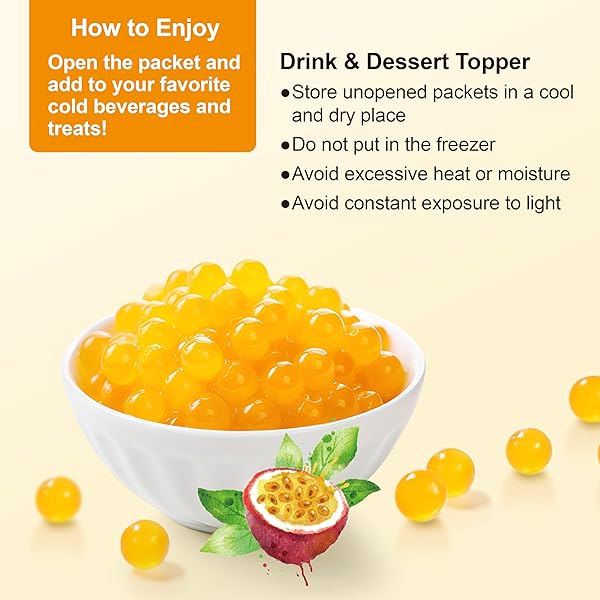 J WAY BURSTING POPPING PASSION FRUIT BOBA PEARL – PASSION FRUIT POPPING BOBA – TAPIOCA POPPING BOBA PASSION FRUIT – 2 LBS