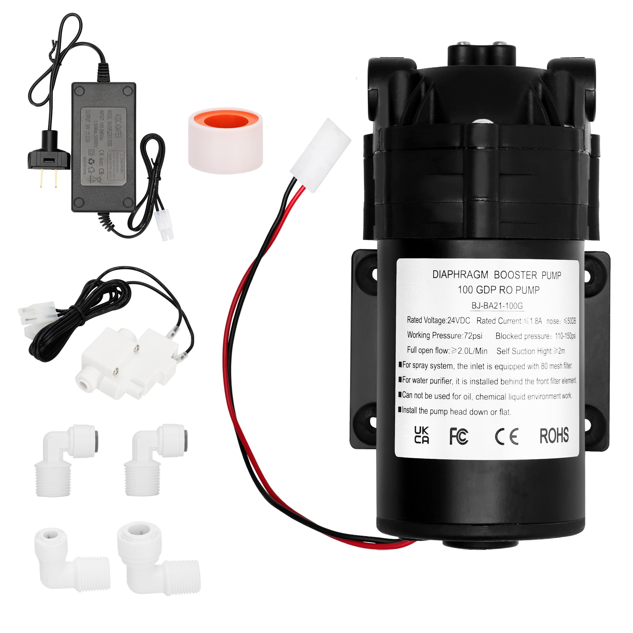 Photo 1 of 2025 Upgraded Betollo 6800 Booster Pump Kit, Suitable for Household Reverse Osmosis Water Filtration System Standards or Manifolds up to 100 GPD,Bring a High-Voltage Switch