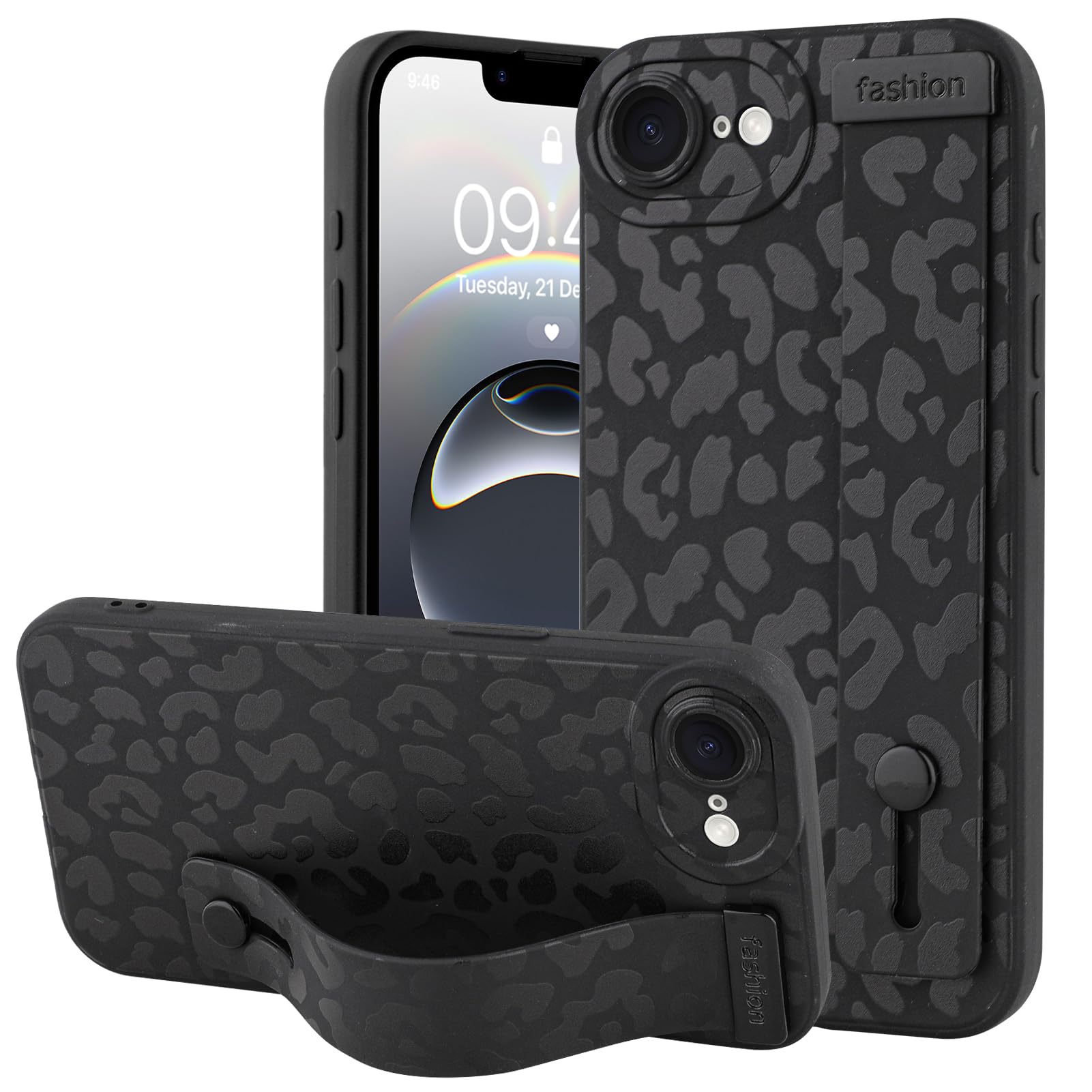 Photo 1 of OOK Compatible with iPhone 16E 2025 Leopard Case with Wrist Strap, Black Leopard Cheetah TPU Shockproof Protection Slim Cover with Camera Protection for Women Girls, for 6.1inch