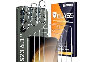 SAMCORN [3+3 Pack] for Samsung Galaxy S23 Screen Protector, 9H Tempered Glass, Ultrasonic Fingerprint Compatible, HD Clear Case Friendly for Samsung S23 Glass Screen Protector 5G