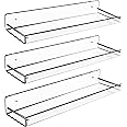AMT 3 Pack Acrylic Floating Shelves, 15" L x 3.25" W, Clear Bathroom Wall Shelf, Bookshelves, Invisible Display for Office, B