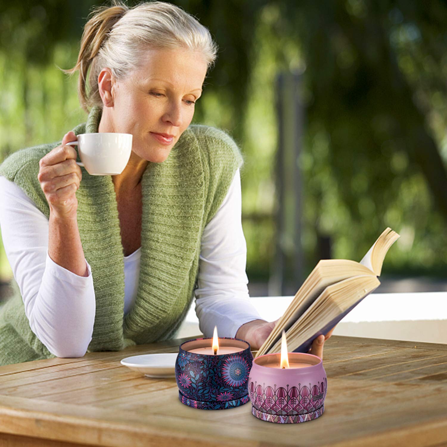 Amexi Duftkerzen, Lavendel, Rose Duftkerzen, Tragbare Reise Zinn Kerzen, 100% Sojawachs Kerze für Stressabbau und Aromatherapie, Kerzen Set - 2 Pack