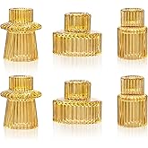 WELLIFE 6 Pcs Amber Glass Candle Holder, Taper Candle Holder, Amber Glass Candlestick Holder for Party, Wedding Decorations, Table Centerpieces and Thanksgiving