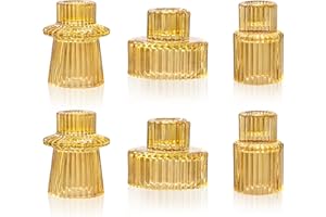 WELLIFE 6 Pcs Amber Glass Candle Holder, Taper Candle Holder, Amber Glass Candlestick Holder for Party, Wedding Decorations, Table Centerpieces and Thanksgiving