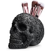 Skull Makeup Brush Holder, Pen Holder, Vanity, Desk, Office Organizer, Stationary, Decor Planter, Candy Bowl, Goth Decorations, Extra Large, Skulls Gothic Skull & Bones Organizer Bathroom