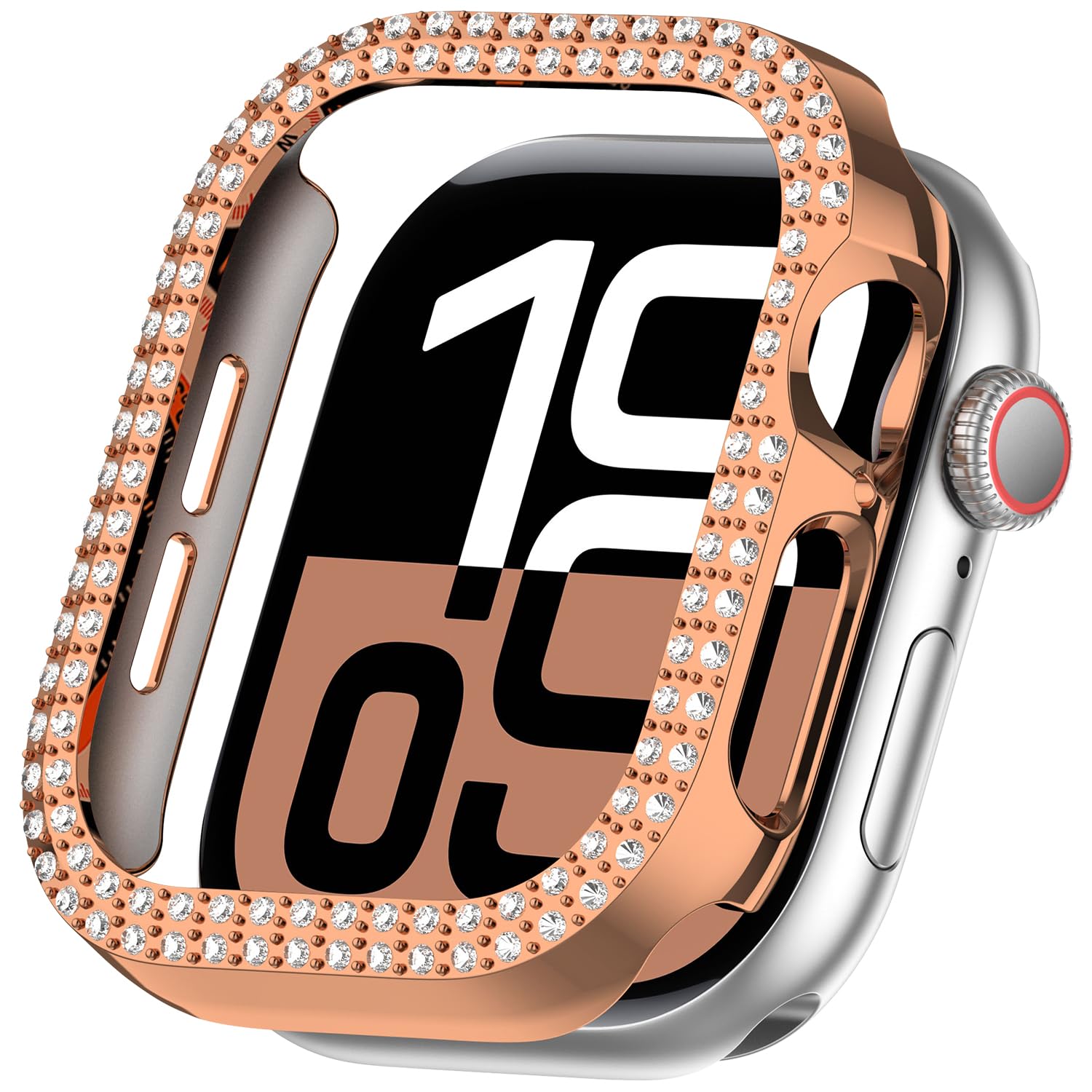 Miimall Bling Case for Apple Watch Series 10/11, Hard PC Frame Case, Double Row Crystal Glitter Diamonds Bumper Cover for Women Girls, Sparkling Protective Cover for iWatch Series 11 42mm-Rose Gold